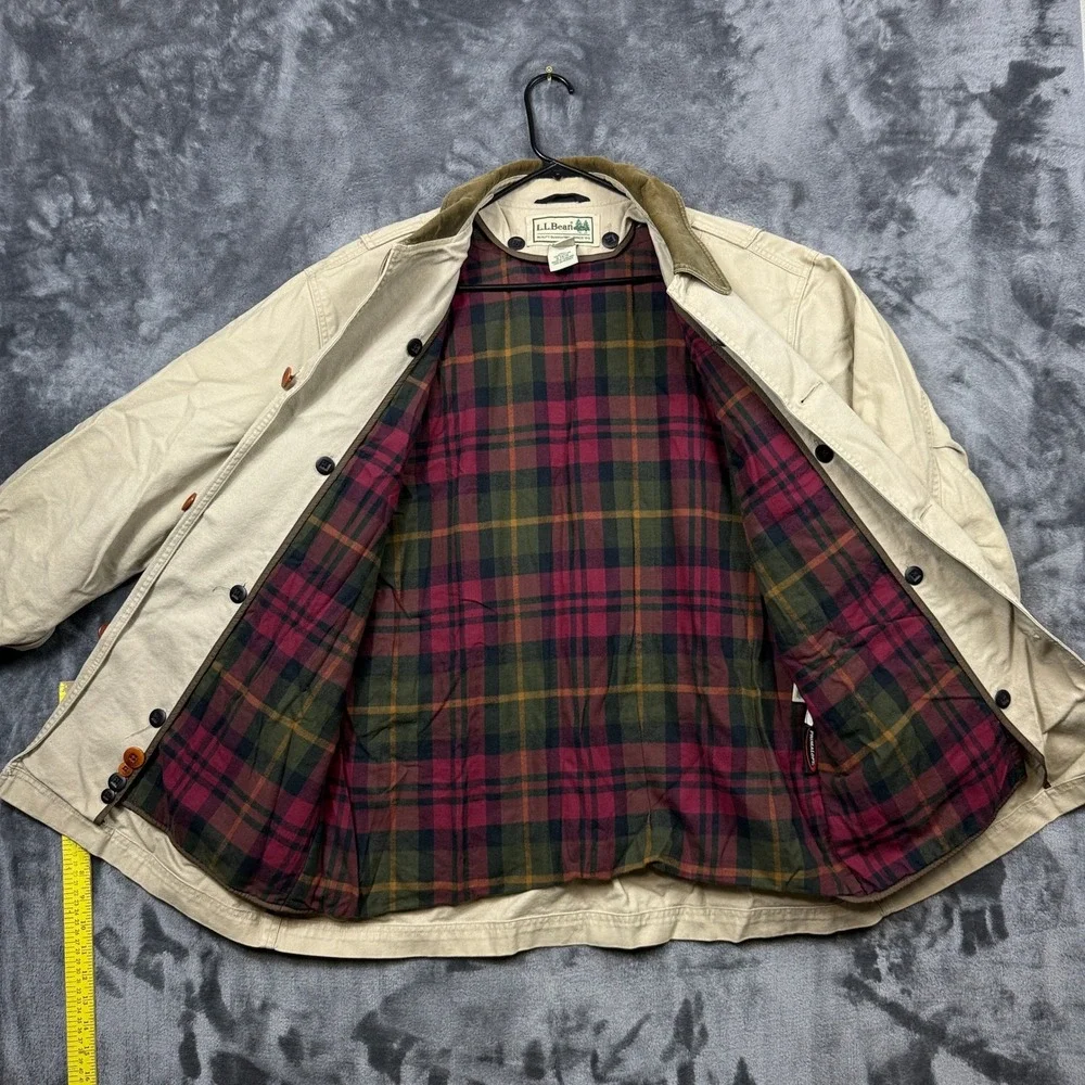 LL Bean Field Coat Mens L Tan Good Flannel Lined Canvas Corduroy Barn Jacket